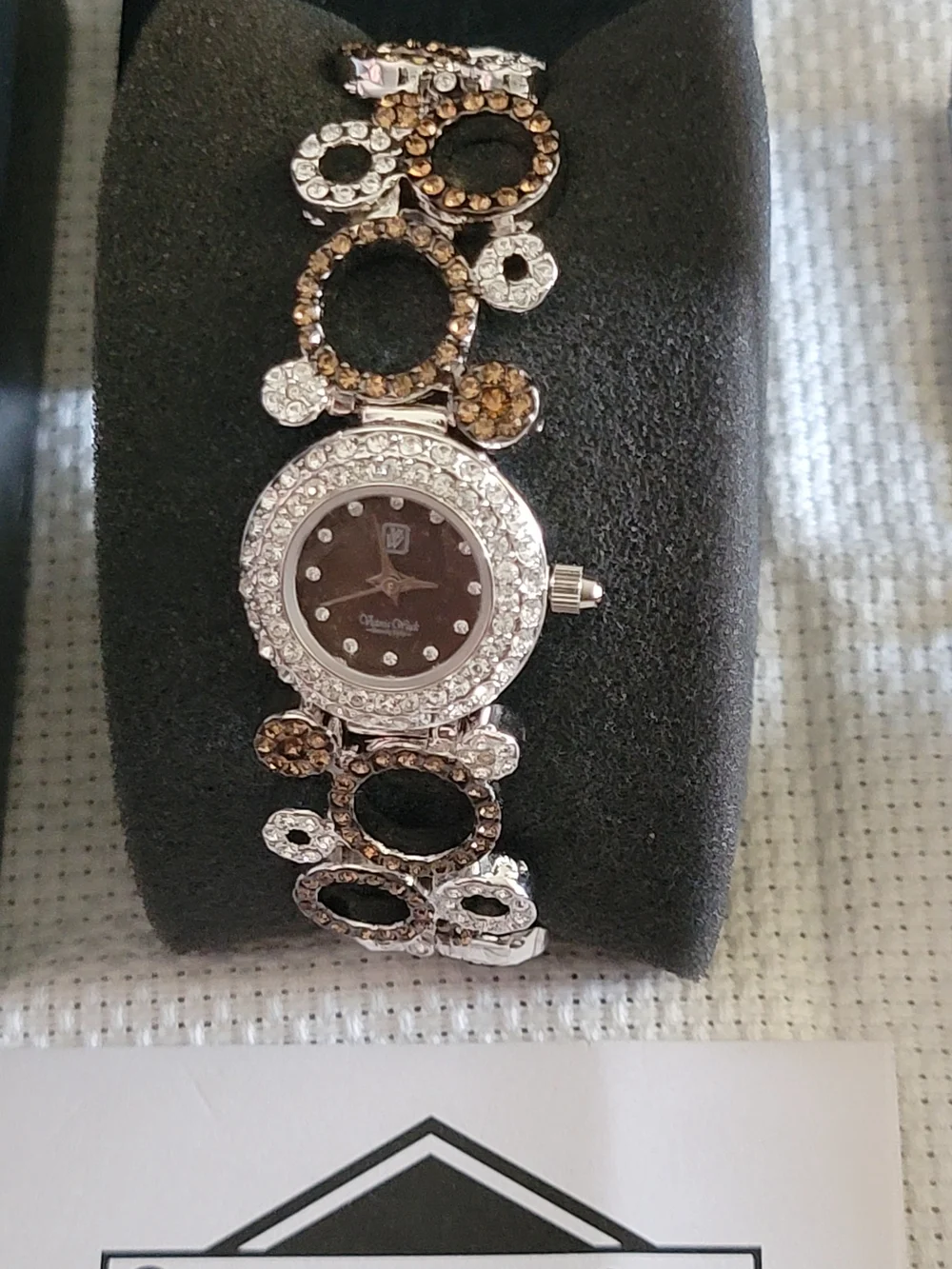 Victoria Wieck Women's Silver and Brown Crystal Bracelet Watch